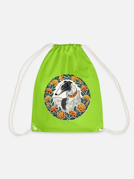 Eleganter Windhund mit Blumenkranz - Turnbeutel - Neongrün