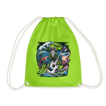 Mystic Night Guitarist Illustration - Drawstring Bag - neon green - Front