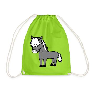 Pferd Bob Haare Frisur Pony Fohlen Niedlich Comic - Turnbeutel - Neongrün - Vorne