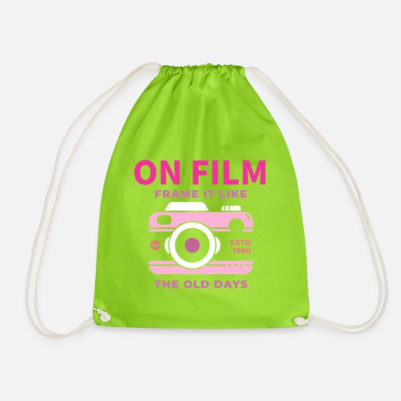 Retro Camera Motif Design - Drawstring Bag - neon green
