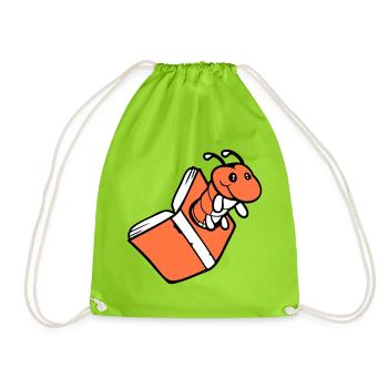 bookworm caterpillar nerd book hole geek worm read - Drawstring Bag - neon green - Front