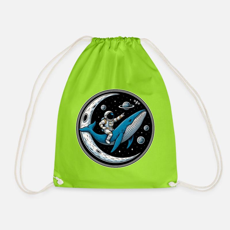 Cosmic Ride: Astronaut and the Whale - Drawstring Bag - neon green