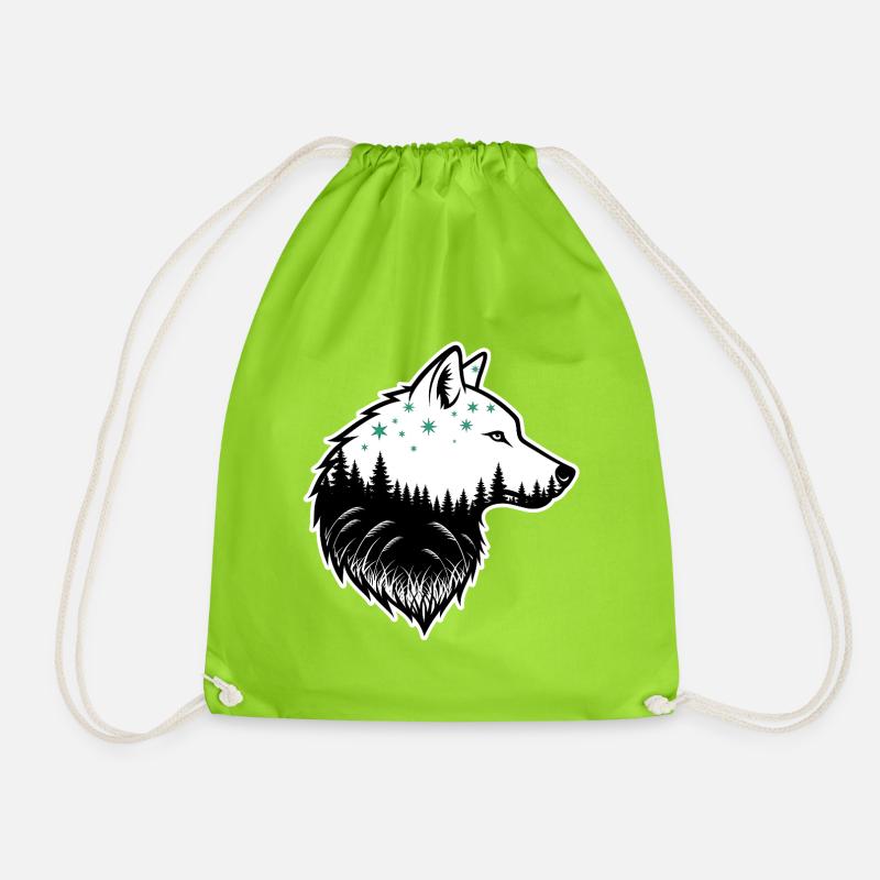 Wolf Silhouette Nachtwald Design - Turnbeutel - Neongrün