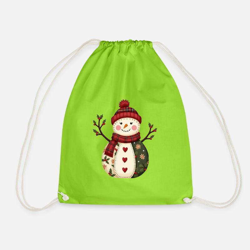 Snowman Christmas Magic Patchwork - Drawstring Bag - neon green