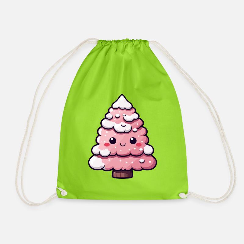 Chibi Pink Snowy Tree - Turnbeutel - Neongrün