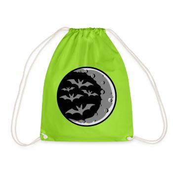 Lots of bats silhouette cool crescent moon night - Drawstring Bag - neon green - Front