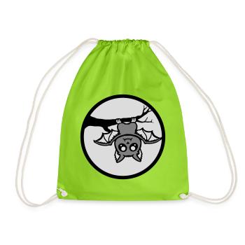 Bat Hanging Moon Branch Halloween Cute Cute - Drawstring Bag - neon green - Front