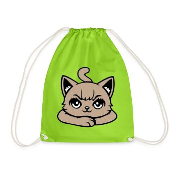 Cat, Grim, Angry, Eye, Crossed, Paws, Naughty - Drawstring Bag - neon green - Front