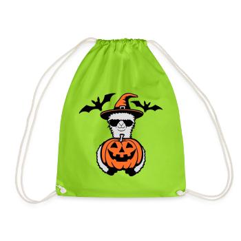 Lama Cool Halloween Lunettes de soleil citrouille Chapeau de sorcière - Sac de sport léger - vert néon - Devant