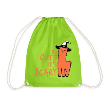 So cute it's scary llama witch hat Halloween saying - Drawstring Bag - neon green - Front