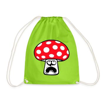 Mushroom frightened, panicking, looking up, - Drawstring Bag - neon green - Front