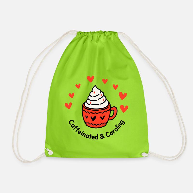 Heart Cocoa Mug Love Design - Drawstring Bag - neon green