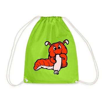 Caterpillar Worm Happy Eats Sausage Sausage Hot Dog - Drawstring Bag - neon green - Front