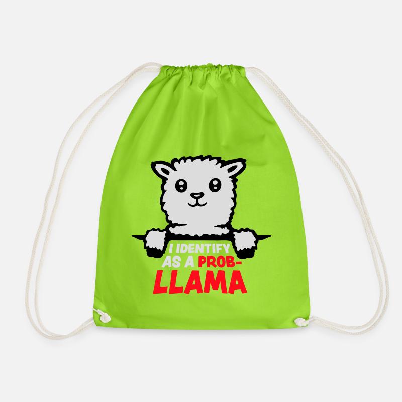 I Identify As A Probllama Cool Lama Problem Spruch - Turnbeutel - Neongrün