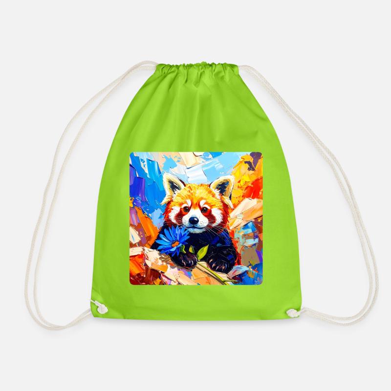 Roter-Panda-Blaue Blume - Turnbeutel - Neongrün