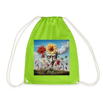 Surreal Sun Head Face - Drawstring Bag - neon green - Front