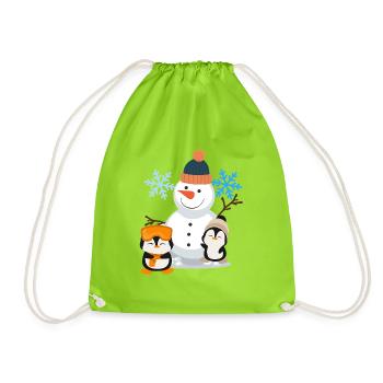 Winterfreude Schneemann Pinguine - Turnbeutel - Neongrün - Vorne