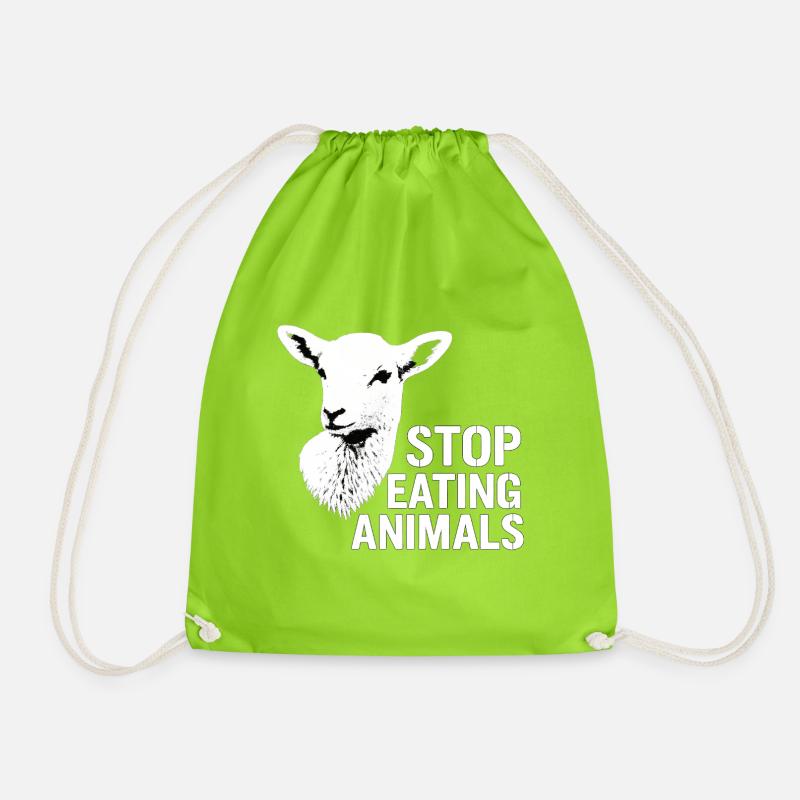 Stop Eating Animals Vegan Message - Drawstring Bag - neon green