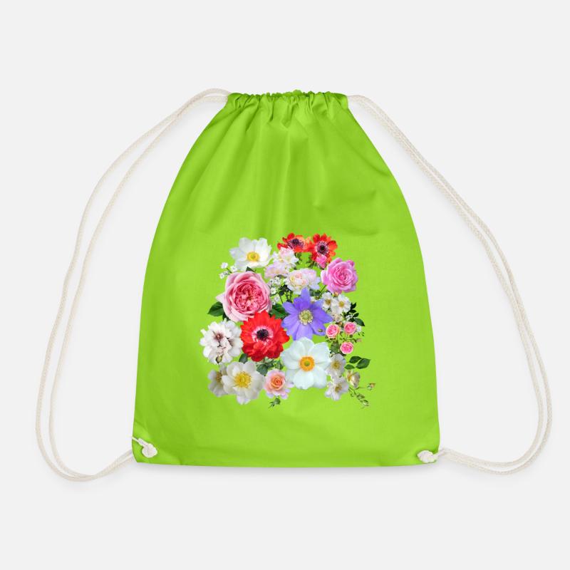Summer Flower Bouquet - Drawstring Bag - neon green