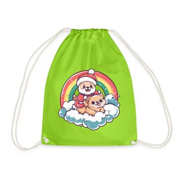 Chihuahua Dog Santa Claus Christmas - Drawstring Bag - neon green - Front