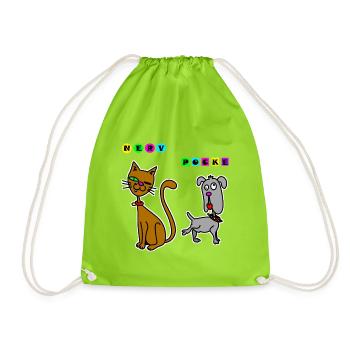 Nervpocke – Lustiger Cartoon mit Katze & Hund - Turnbeutel - Neongrün - Vorne