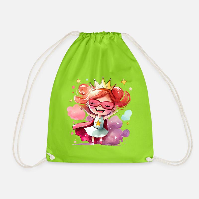 Superheldin Prinzessin - Mutiges Mädchen - Turnbeutel - Neongrün