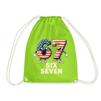US Flag 67 Memes Six Seven - Drawstring Bag - neon green - Front