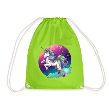 Nachtfarbener Regenbogen-Einhorn - Turnbeutel - Neongrün - Vorne