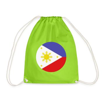 Philippines round flag - Drawstring Bag - neon green - Front