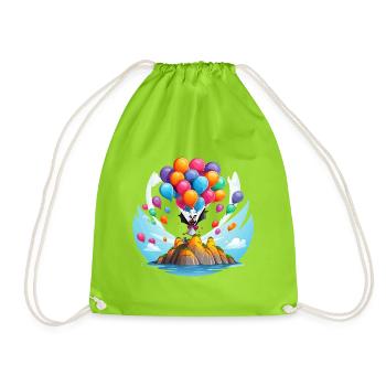 Balloon Island Clown with Color Balloons - Drawstring Bag - neon green - Front