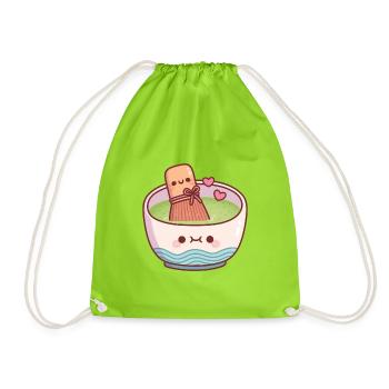 Cute Matcha Tea Bowl And Whisk Valentines Day - Drawstring Bag - neon green - Front