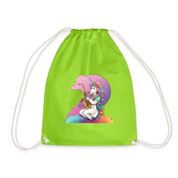 Saxophon Unicorn im Regenbogen - Turnbeutel - Neongrün - Vorne