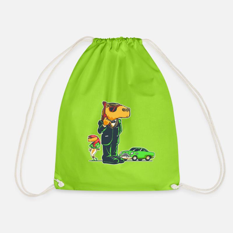 Capybara-Secret Agent - Drawstring Bag - neon green