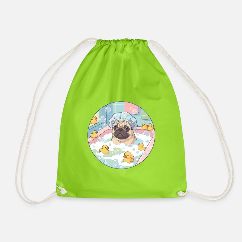 Pug Bathing Day - Drawstring Bag - neon green