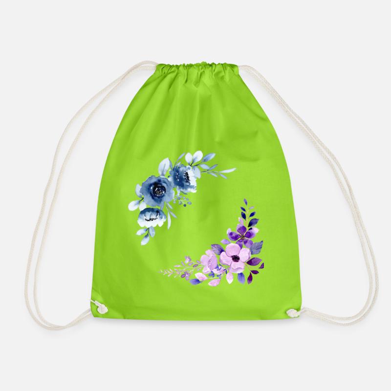 2 floral bouquets - Drawstring Bag - neon green