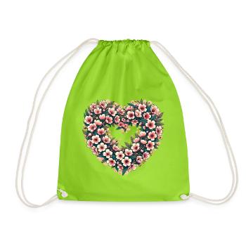 Blossom Heart Floral Crest - Drawstring Bag - neon green - Front