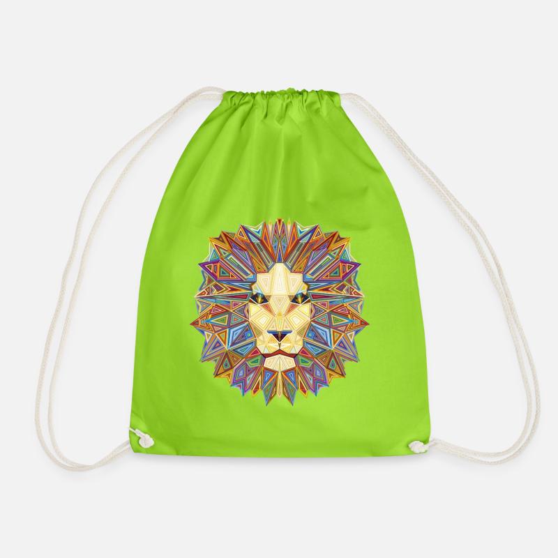 Geometric lion head - Drawstring Bag - neon green