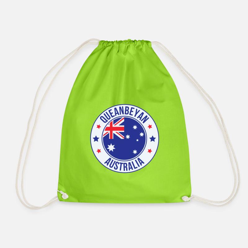 Queanbeyan Australia Emblem Badge - Drawstring Bag - neon green