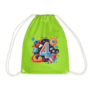 Space 4th Birthday Rocket World - Drawstring Bag - neon green - Front