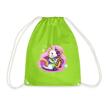 Unicorn saxophone in pink swirl - Drawstring Bag - neon green - Front