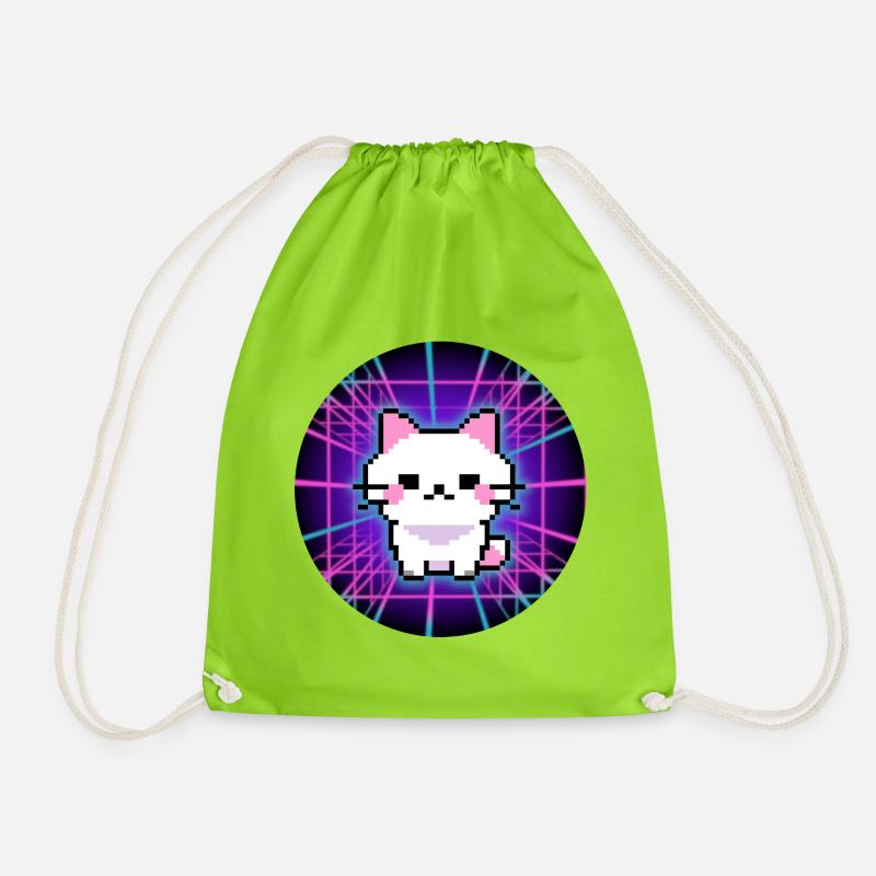 Neon Pixel Pets – Glitch Vibes for Gamers - Drawstring Bag - neon green