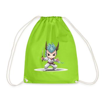 Chibi Krieger mit Katana - Turnbeutel - Neongrün - Vorne