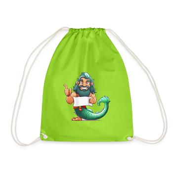 Sea hero with beard and fin - Drawstring Bag - neon green - Front
