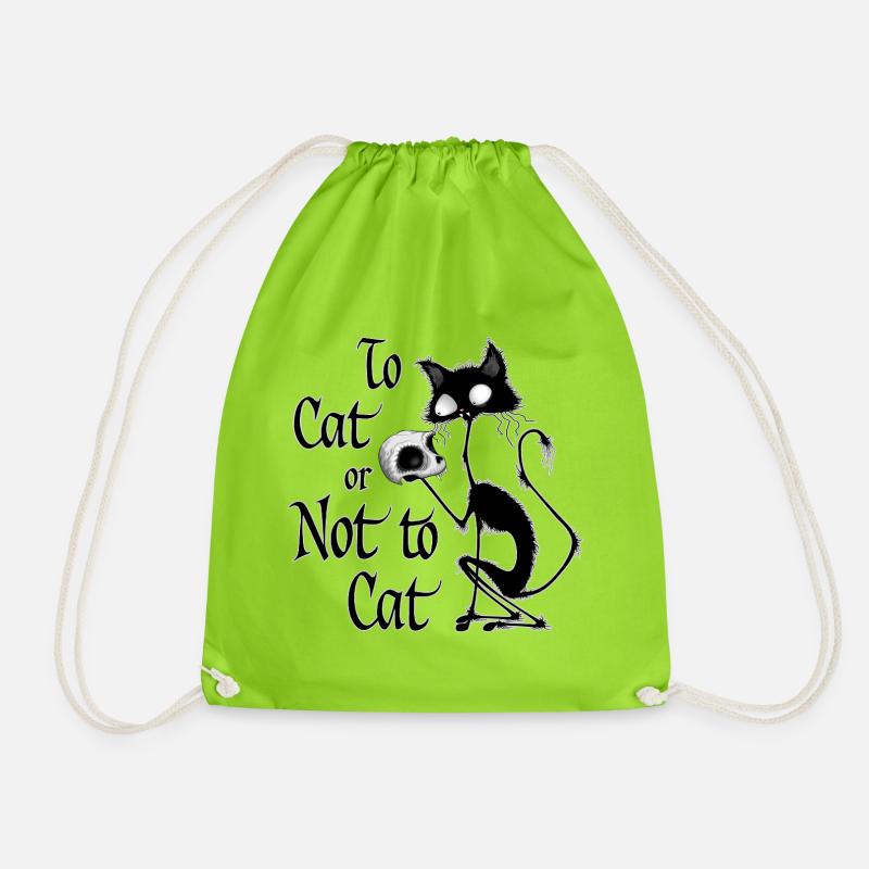 "To Cat or Not To Cat" Funny Cat Hamlet meme  - Drawstring Bag - neon green