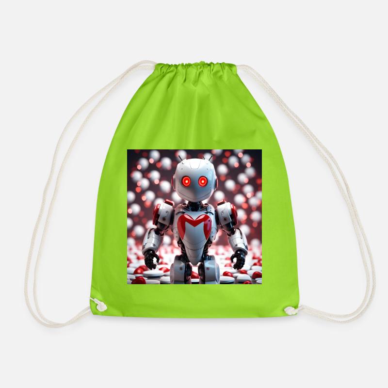 Heart robot with glowing eyes - Drawstring Bag - neon green