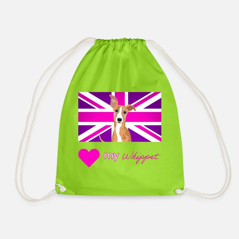 PURPLEWHIPPET (Pink text, Vibrant) - Drawstring Bag - neon green