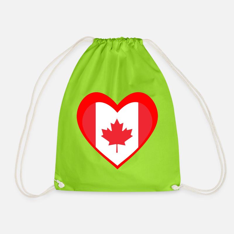 Red Maple Heart – True Canadian Pride - Drawstring Bag - neon green