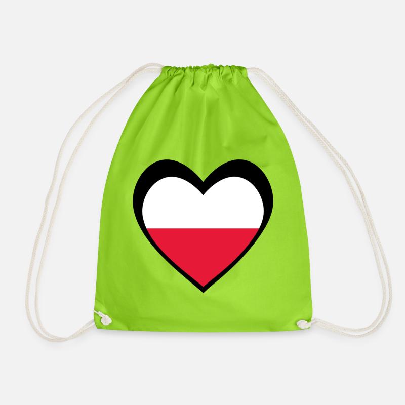 Polska Serce Czarne – Miłość do Polski - Drawstring Bag - neon green