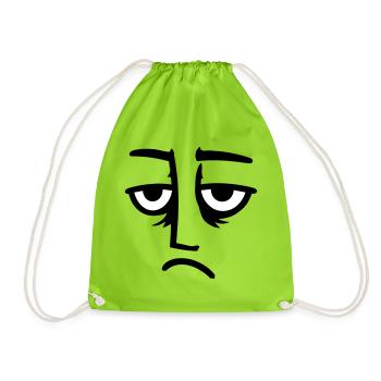 Grumpy sad disappointed face funny - Drawstring Bag - neon green - Front