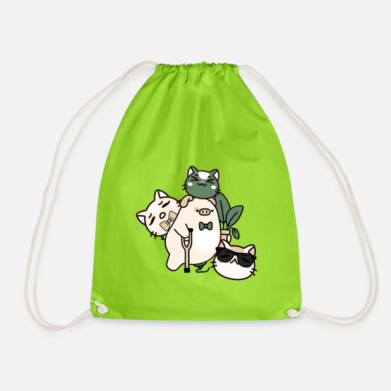 Dapper Kawaii Pig: Crutch and Prosthesis - Drawstring Bag - neon green